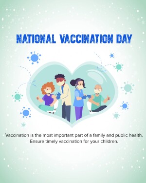 Illustration promoting National Vaccination Day with diverse people and a heart shape.