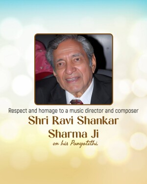 Portrait of Shri Ravi Shankar Sharma Ji with tribute text
