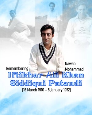 Portrait of Iftikhar Ali Khan Pataudi, a former Indian cricketer and Nawab of Pataudi.