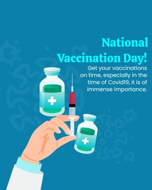 Image promoting National Vaccination Day with vaccine bottles and a syringe.