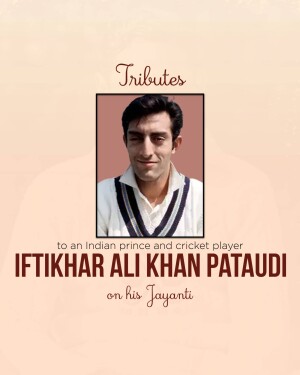 Portrait of Iftikhar Ali Khan Pataudi with tribute text