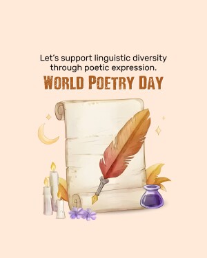 Watercolor illustration for World Poetry Day featuring a scroll, quill, and candle.