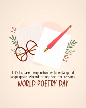Illustration for World Poetry Day featuring a pen, glasses, and notebook.