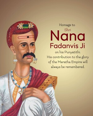 Portrait of Nana Fadnavis Ji with text commemorating his Punyatithi