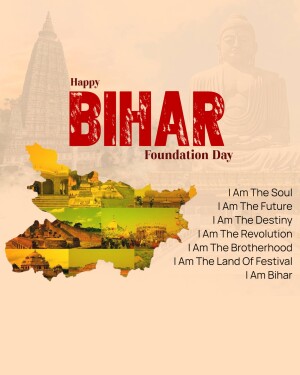 Bihar Foundation Day celebration with state map and landmarks