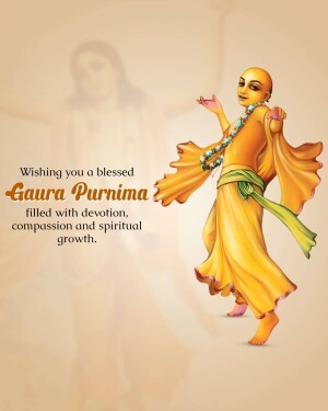 Illustration of Chaitanya Mahaprabhu with Gaura Purnima wishes