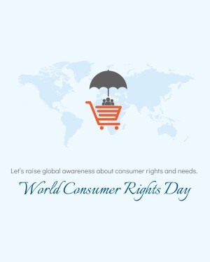 Illustration depicting a shopping cart under an umbrella over a world map, representing consumer rights.