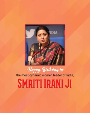 Image of Smriti Irani with a birthday greeting