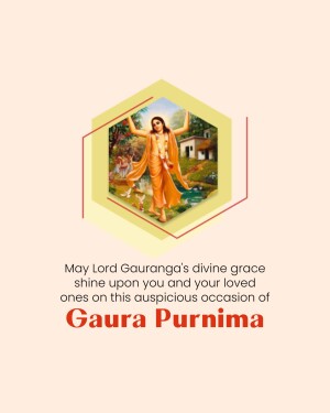 Image depicting Lord Gauranga with a festive message for Goura Purnima