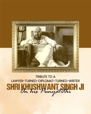 Portrait of Khushwant Singh with text tribute