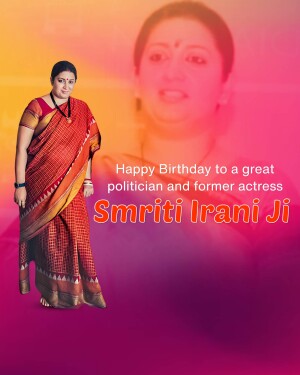 Portrait of Smriti Irani with birthday wishes