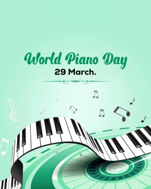 World Piano Day graphic with piano keys and musical notes