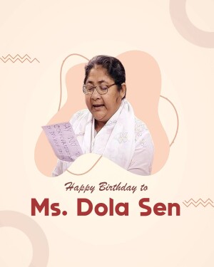Portrait of Dola Sen with a birthday message
