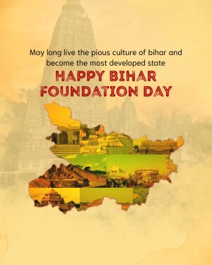 Bihar Foundation Day greeting with map and temple imagery