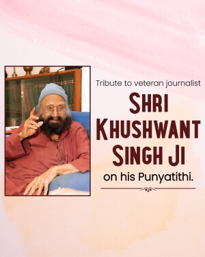 Portrait of Khushwant Singh with tribute text