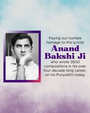 Black and white portrait of Anand Bakshi, a renowned lyricist.