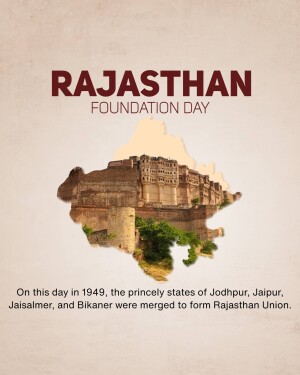 Rajasthan Foundation Day graphic with fort silhouette