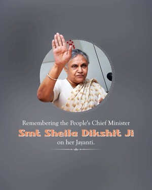 Portrait of Sheila Dikshit with text commemorating her Jayanti