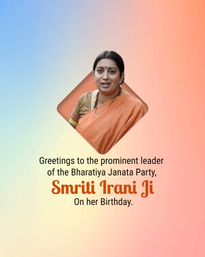 Portrait of Smriti Irani with birthday greetings