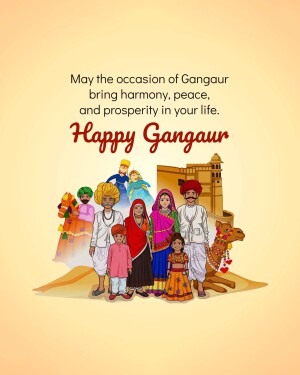 Gangaur festival greeting with traditional Rajasthani people and decorations