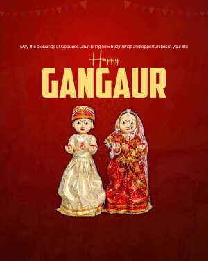 Gangaur festival greeting with traditional dolls