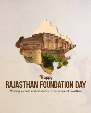 Rajasthan Foundation Day greeting with fort silhouette