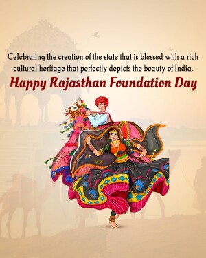 Illustration of Rajasthani dancers and a horse celebrating Rajasthan Foundation Day