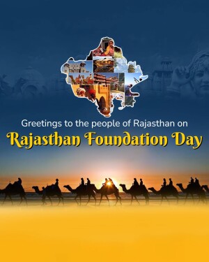 Rajasthan Foundation Day celebration with map and camel silhouettes