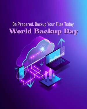 Isometric illustration of data backup concept with laptop, smartphone, and cloud storage.