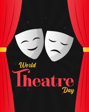 Illustration of comedy and tragedy masks with the text 'World Theatre Day'