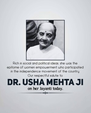 Portrait of Dr. Usha Mehta, a prominent figure in the Indian independence movement.