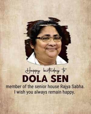Portrait of Dola Sen with a birthday message