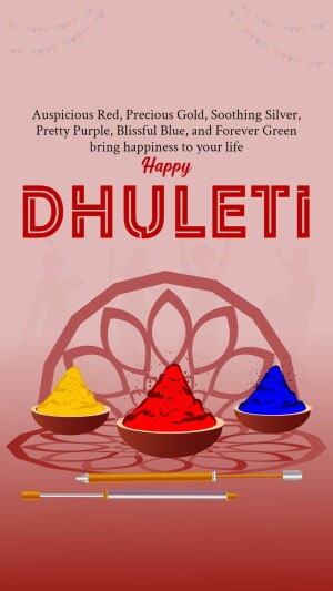 Dhuleti festival greeting with colors and traditional elements