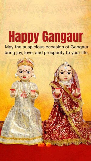 Gangaur festival greeting with traditional dolls