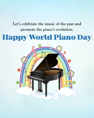 Image celebrating World Piano Day with a piano and rainbow