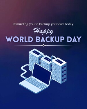 World Backup Day graphic with servers and laptop