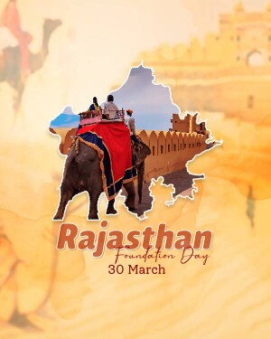 Rajasthan Foundation Day celebration with elephant ride and state map
