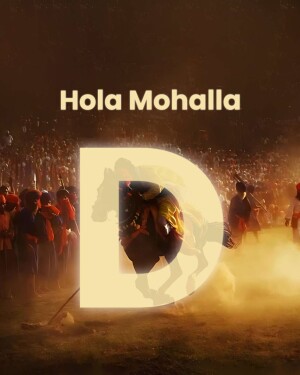 Image depicting the Hola Mohalla festival with a large crowd and a horse rider.