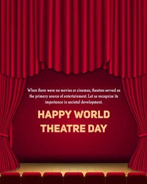 Red stage curtains with World Theatre Day message
