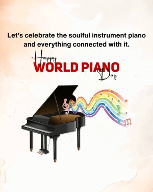 Image celebrating World Piano Day with a piano and musical notes.