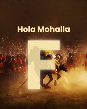Image depicting the Hola Mohalla festival with a large 'F' overlay.