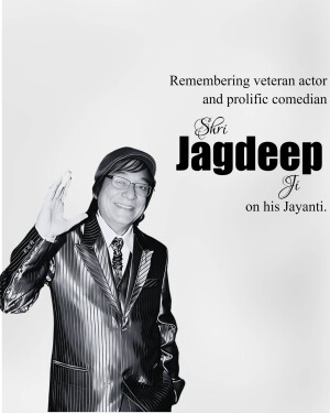 Black and white portrait of Jagdeep, a veteran Indian actor and comedian.
