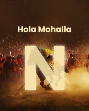 Poster for Hola Mohalla festival featuring a horse and the letter 'N'