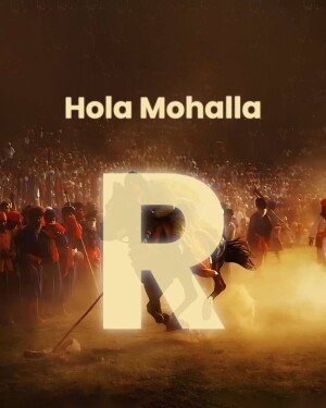 Image depicting the Hola Mohalla festival with a large 'R' overlay.