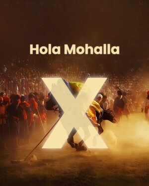 Poster for Hola Mohalla festival with a large 'X' overlay