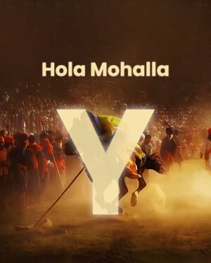Poster for Hola Mohalla festival featuring a rider on horseback and the letter 'Y'
