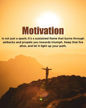 Silhouette of a person with arms outstretched on a mountain peak under a bright sun with motivational text.