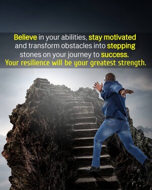 Man climbing stairs representing overcoming obstacles and achieving success.