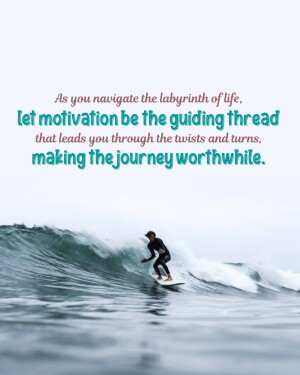 Surfer riding a wave with motivational text overlay