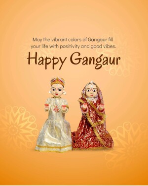 Happy Gangaur greeting with traditional dolls